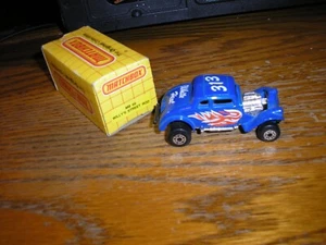 RARE Vintage Matchbox 1933 Willys Street Rod Coupe Blue w/ Flames & Box Free SH - Picture 1 of 4
