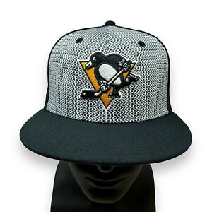 Pittsburg Penguins Versalux Fitted Hat Cap Gray & Black Fanatics Size 7 3/8