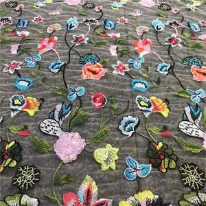 1 yard Multi-colors Embroidery Dress lace Black Mesh Wild Flower Fabric for prom - Picture 1 of 9