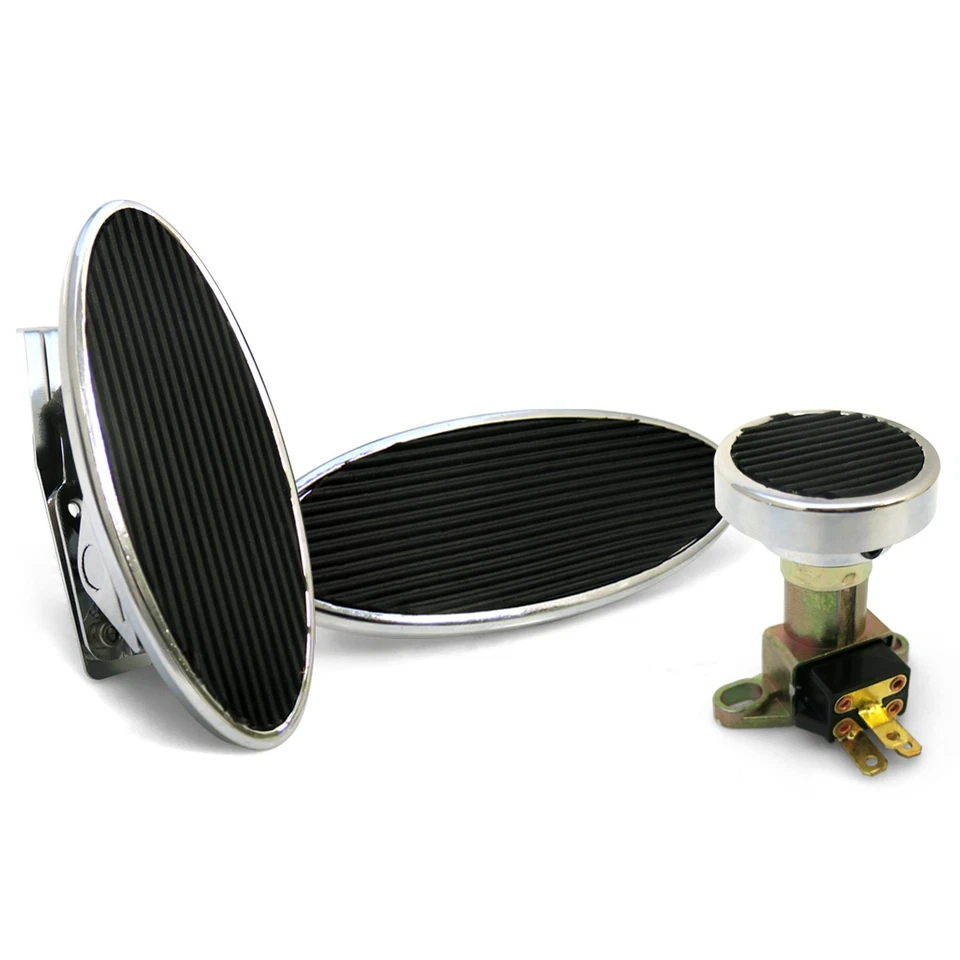 Pedal de gás oval de montagem no chão com pastilha de freio oval e almofada dimmer tarugo cromado  - Imagem 1 de 4