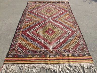 Old Handmade Large Faded Kilim Rug Turkish Wool Area Rug Bohemian Oriental Rug - Image 1 of 4