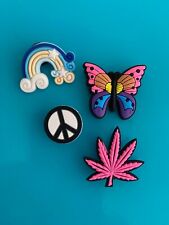 4 Shoe Charm Garden Butterfly Peace Sign Rainbow Weed Leaf Plug Button For Croc