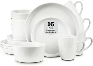 Albie Stoneware 16-Piece Modern Dinnerware Set, Kitchen Plates and Bowls Sets, D - Picture 1 of 10