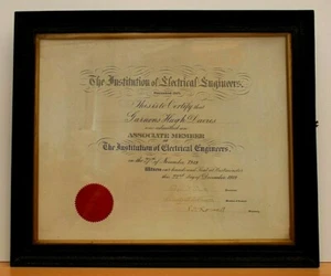 Antikes gerahmtes & verglastes Zertifikat Institution der Elektrotechniker, 1919 - Bild 1 von 5