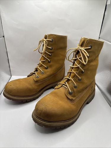 Stivali Timberland donna taglia 7 M Combat Tan pile pieghevoli lacci metà polpaccio 8329R