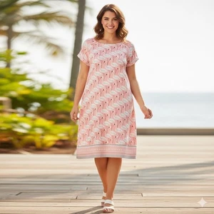 Vestido Julian Taylor New York Rosa Estampado Flamenco Hasta la Rodilla Talla Grande 18W Playa - Imagen 1 de 8