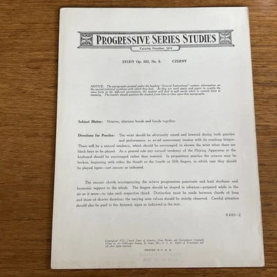 Study~Op 553 No 5~Czerny~Progressive Serie Studies~#1012~Art Publication Society - Image 1 of 3