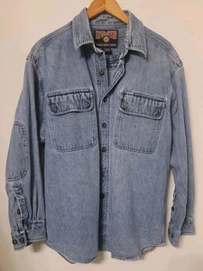 Duluth Trading Co. Denim Shirt Jacket Men's L Heavy-duty Long Sleeve Elbow Patch - Picture 1 of 8