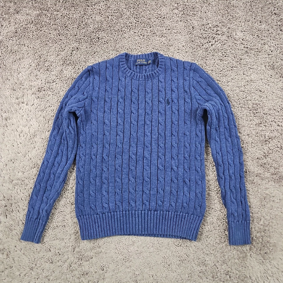 Polo Ralph Lauren Suéter Mujer S Azul Cable Tejido Cuello Redondo Invierno Otoño Foto 1 de 4
