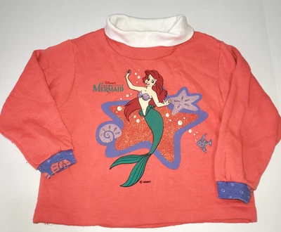 Vintage 90s Disney The Little Mermaid Turtleneck Sweatshirt size 3T pink glitter - Image 1 of 4