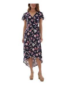 BCX DRESS Womens Tie Short Sleeve Midi Faux Wrap Dress - Picture 1 of 6