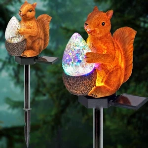 Garden Solar Lights Squirrel Outdoor Decor, Resin Squirrel Figure Solar LED L... - Picture 1 of 6
