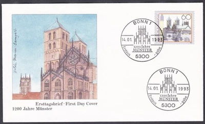Germany FDC 1993 Michel 1645 Cathedral and Überwasser Church, Münster - Image 1 of 2