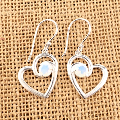 Milky Opal Gemstone 925 Sterling Silver Handmade Jewelry Earrings 1.45" - Image 1 of 4