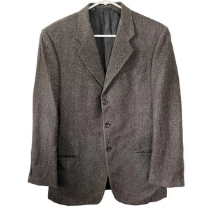 Armani Collezioni Brown Herringbone Stripe Blazer Mens Size EU 52R Wool Silk - Picture 1 of 13
