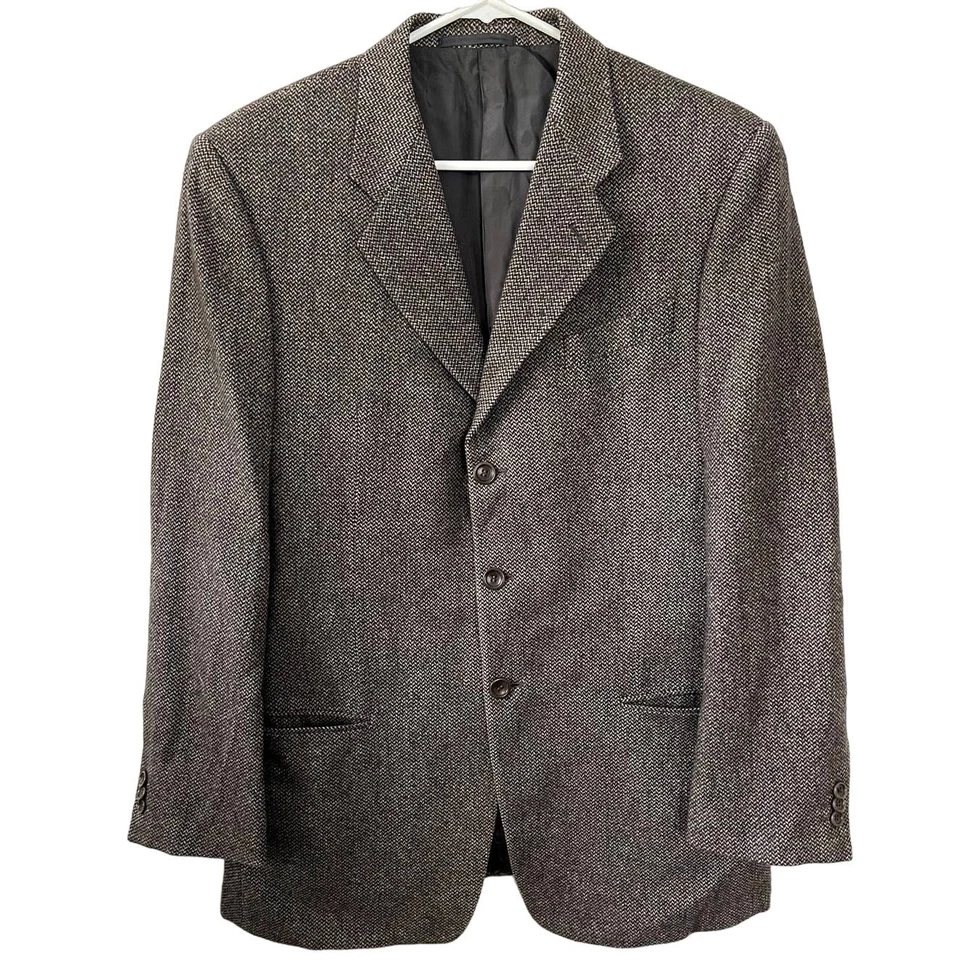 Armani Collezioni Brown Herringbone Stripe Blazer Mens Size EU 52R Wool Silk - Image 1 of 4