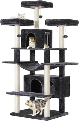 MSMASK XXL Kratzbaum 170 cm für große Katzen, 3 Plattformen, 2 Höhlen, Sisal, stabil