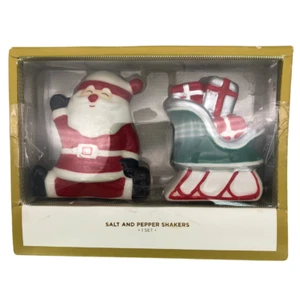 Earthenware Salt Pepper Shakers for Christmas - Santa Claus & Sleigh NEW IN BOX - Picture 1 of 3