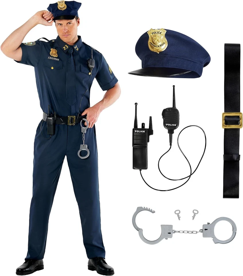 Disfraz de oficial de policía para hombre uniforme de policía de patrulla para adulto + accesorios para sombrero M - 2XL Foto 1 de 4