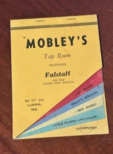 Mobleys Tap Room Menú Lawton Oklahoma OK Circa 1940 Falstaff Cerveza Amarillo De Colección - Imagen 1 de 23