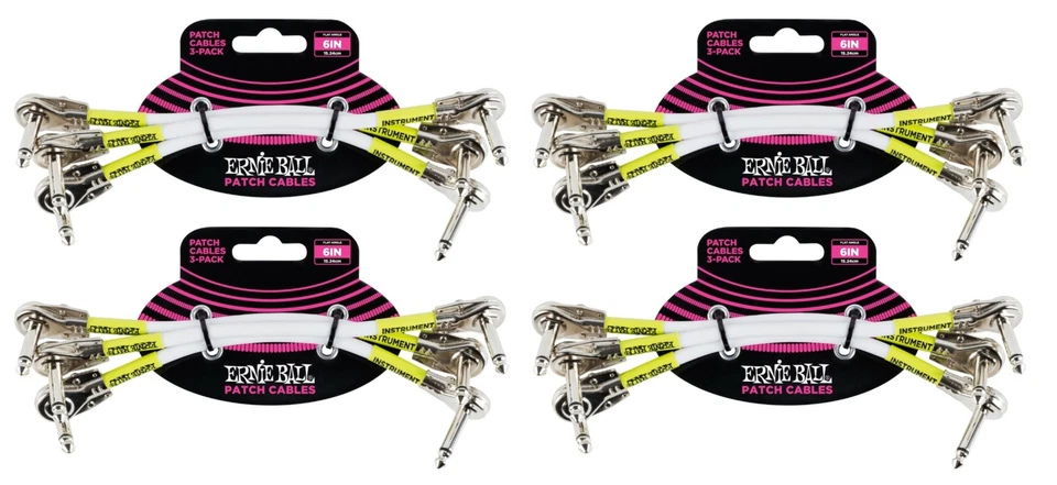 4 PACK Ernie Ball 6052 Ultraflex 6" Pancake Patch Cables, Pack of 3, White - Image 1 of 3