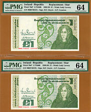 Ireland 2 Consecutive Serial One Pound Replacement (BBB) Pick-70d Ch UNC PMG 64 