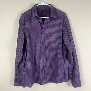 Untuckit Men Trivento Button Down Shirt Sz Large Long Sleeve Plaid Purple Navy - Picture 1 of 10