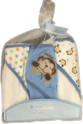 Baby Kiss Blue Polka Dot & Monkey Hooded Towel Set 3 Pack - Image 1 of 2