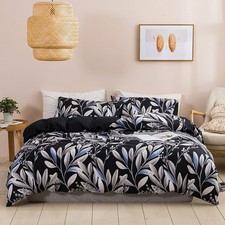 Black Duvet Cover Bedding Home Textile With Leaf Printed Single Double Bed Linen