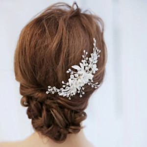 Bridal Wedding Hair Jewelry Accessories Headpiece Clip Floral Crystal Pearl