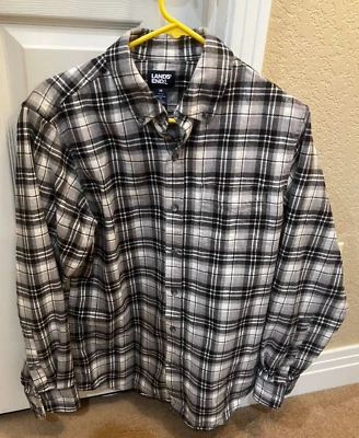 Lands End Gray & White Plaid Flannel Shirt Medium (38-40) Trad Fit MINT CONDIT - Image 1 of 4