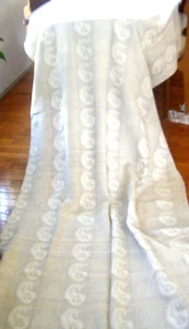 ANTIQUE Banquet Tablecloth textured linen blended cotton stripes paisleys 122" - Picture 1 of 9
