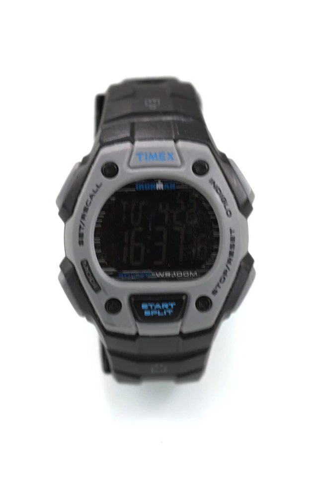 Timex Ironman Uhr Herren Schwarz Grau Plastik 100m Datum Alarm Licht Chron Quarz - Bild 1 von 4