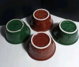 Taylor Smith & Taylor Custard Cup Bowls Green & Burgundy Oven Serve 4"W Set of 4 - Picture 1 of 11