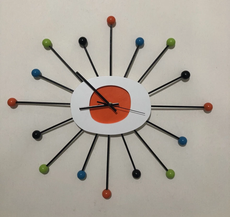 Orange STARBURST CLOCK Mid Century Modern new 70s style wall art clock Large 23” - Image 1 of 1