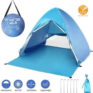 Pop Up Beach Tent – UV Sun Shelter for 2-3 People, Easy Setup, Blue w/ Bag - Picture 1 of 11