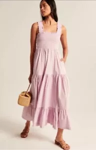 Maxi abito nuovo con etichette Abercrombie & Fitch corpetto smockato taglia XXSP lavanda - Foto 1 di 12