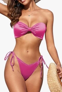 Zaful Shiny Pink Bandeau Cheeky Thing Bikini Set M - Picture 1 of 2