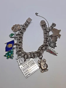925 Sterling Silver Charm Bracelet With Charms - Picture 1 of 9