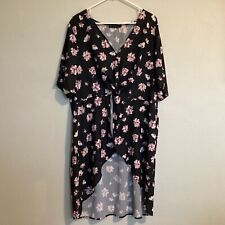 Fashion To Figure  Womens Plus Size 3 Tunic Floral Black Knit Front Hi Lo New