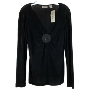 Chico's Travelers Almeida Womens Size 0 Blouse Top Stretchy Black V-neck - Picture 1 of 5
