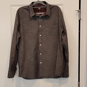 Volcom Men's 100% Cotton Long Sleeve Button Up Shirt Gray Size XL - Picture 1 of 7