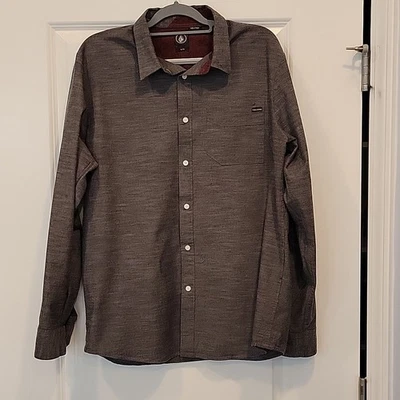 Volcom Men's 100% Cotton Long Sleeve Button Up Shirt Gray Size XL - Image 1 of 4