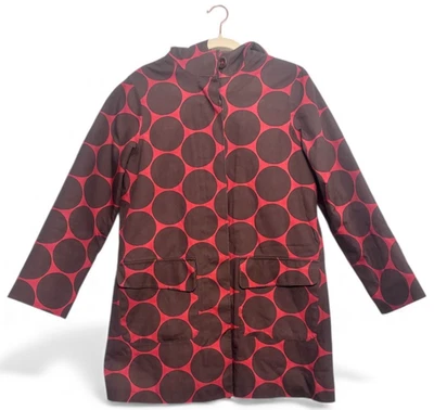 Abrigo Boden Rainy Day Mac Rojo Marrón Lunares Geométrico Capucha Forrado de Vellón EE. UU. 10 Foto 1 de 4