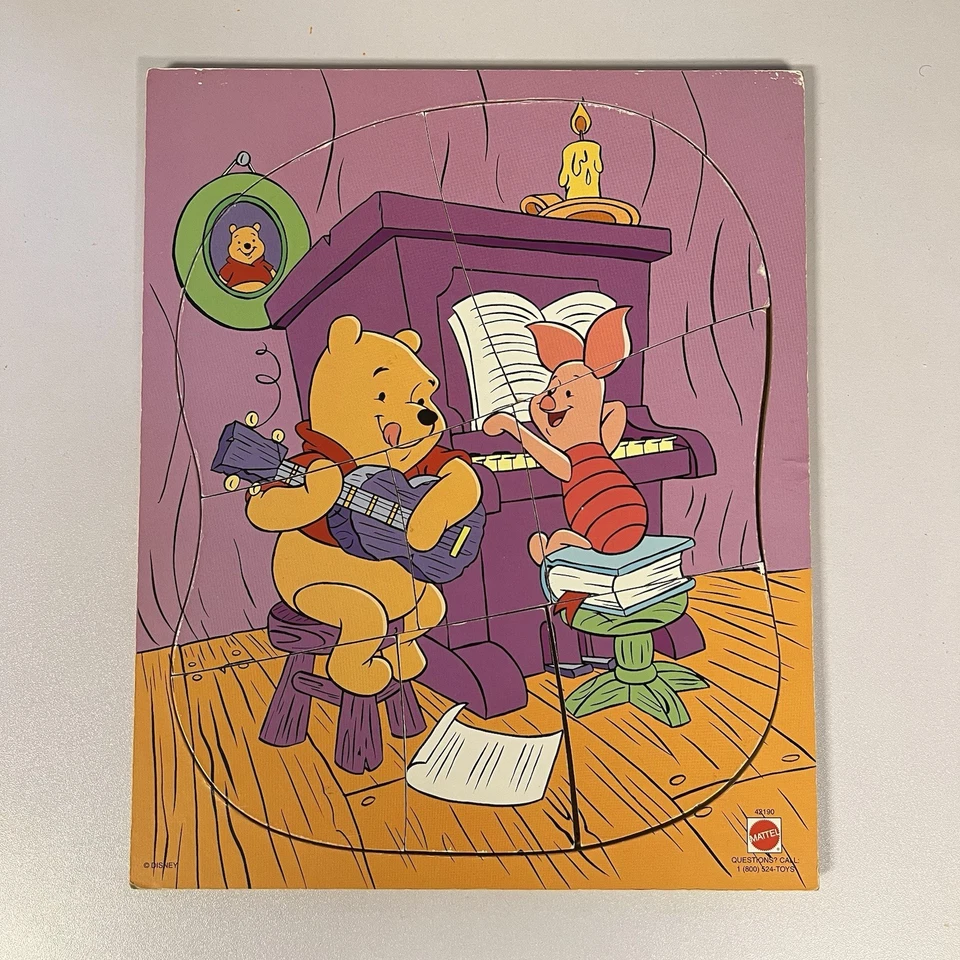 Vintage Mattel Winnie the Pooh Playing Guitar/Piglet Playing Piano Wooden Puzzle - Image 1 of 1