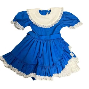 Vintage Emma's Rainbow of California Girls Blue Lace Ruffle Dress Size 4 - Picture 1 of 10