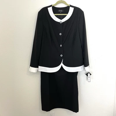 Emily Women Plus Size 18 Skirt Suit Set Jacket 2 Piece Black White Career NEW - Image 1 of 4