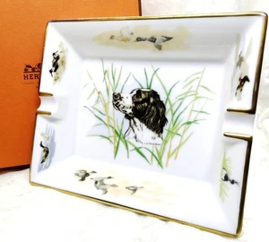 Vintage HERMES Porcelain Ashtray Springer Spaniel Dog Paris Accesorries Tray Box - Picture 1 of 16