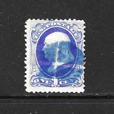 US Scott #145 Used, ultramarine, 1 cent Franklin, blue cancel, VG/Fine, sound - Image 1 of 2