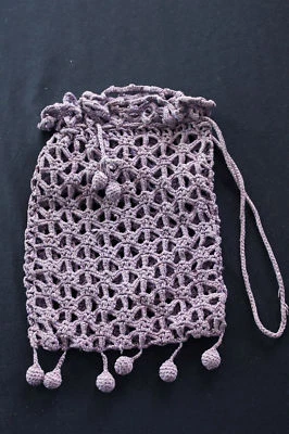 ANTIGUO MONEDERO EDUARDIANO GANCHILLO A MANO ALGODÓN PÚRPURA  Foto 1 de 2